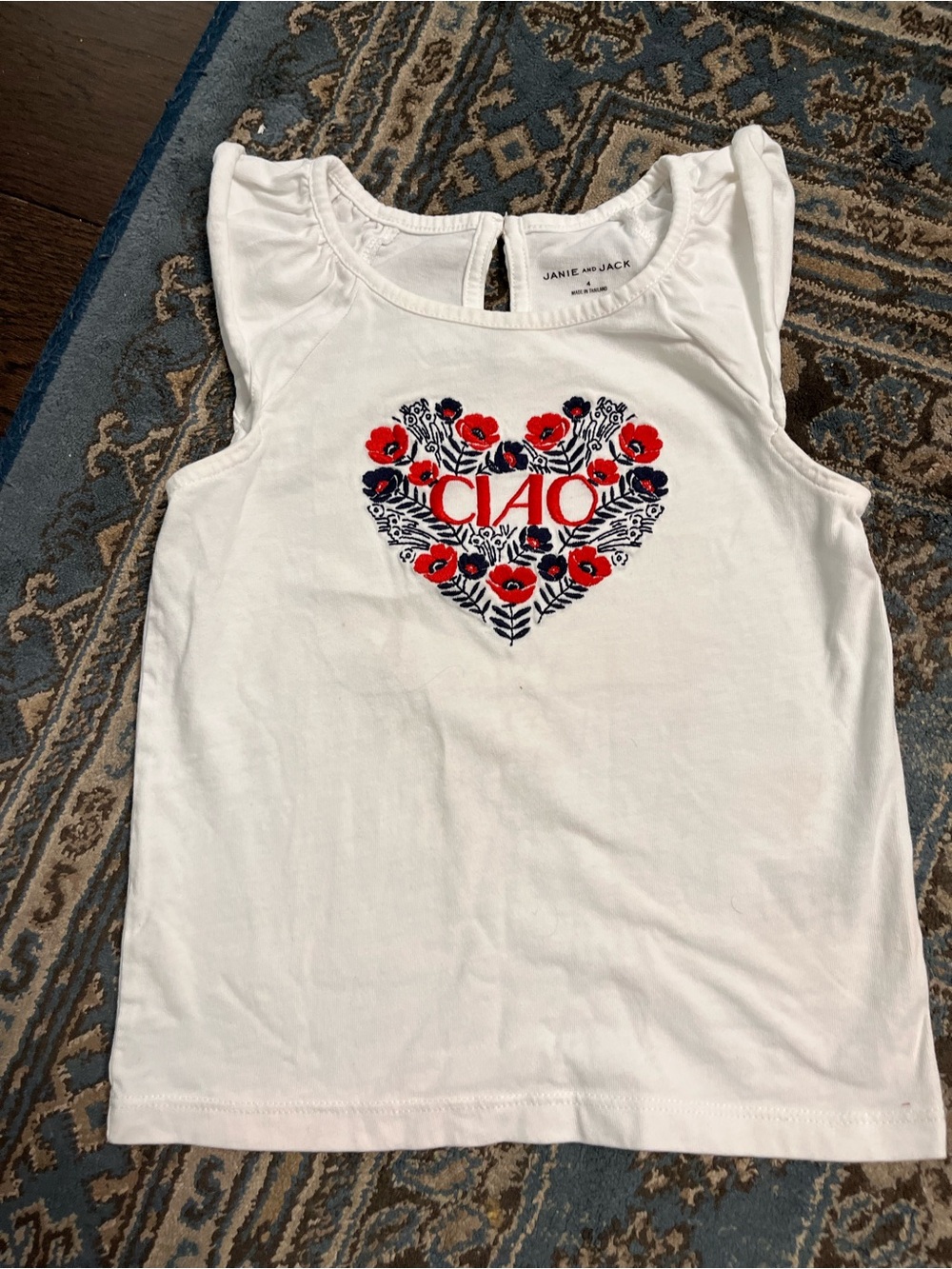 Janie and Jack White Tank with Red & Navy Floral Heart 'CIAO'